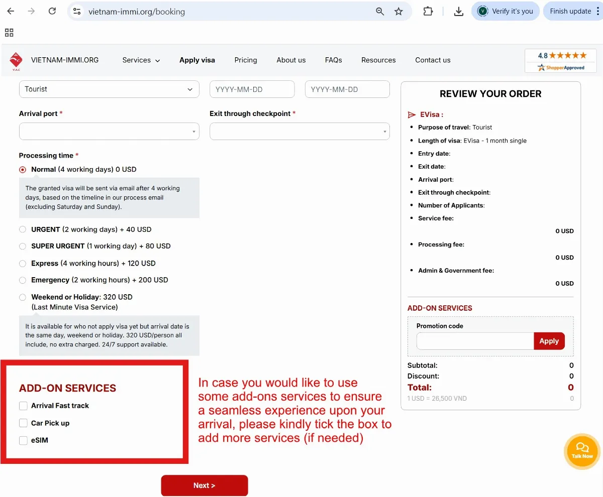 Step-by-step guide to completing the Vietnam-immi.org's visa service form