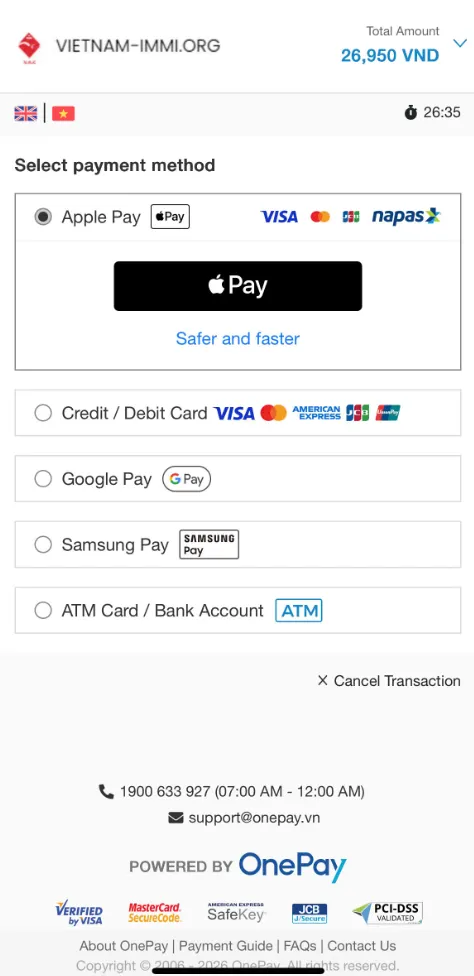Step-by-Step Payment Instructions on the Vietnam Immi Mobile App (iOS & Android)