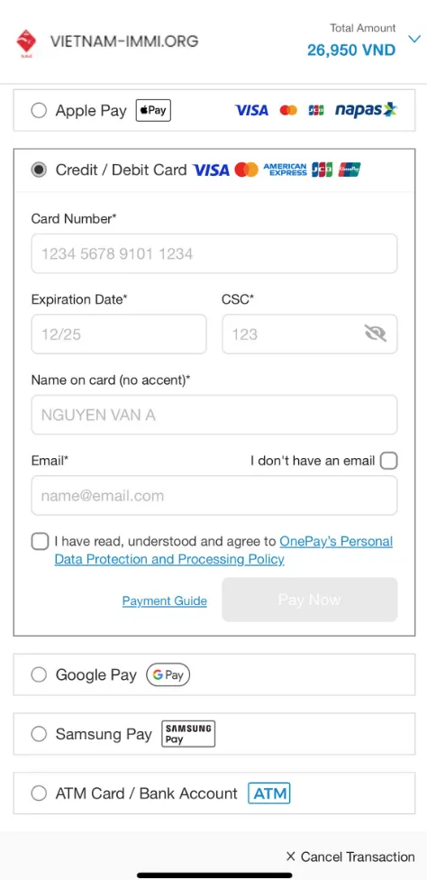Step-by-Step Payment Instructions on the Vietnam Immi Mobile App (iOS & Android)