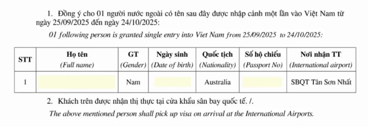 Vietnam Visa Approval Letter: New Format Introduced from September 16, 2025