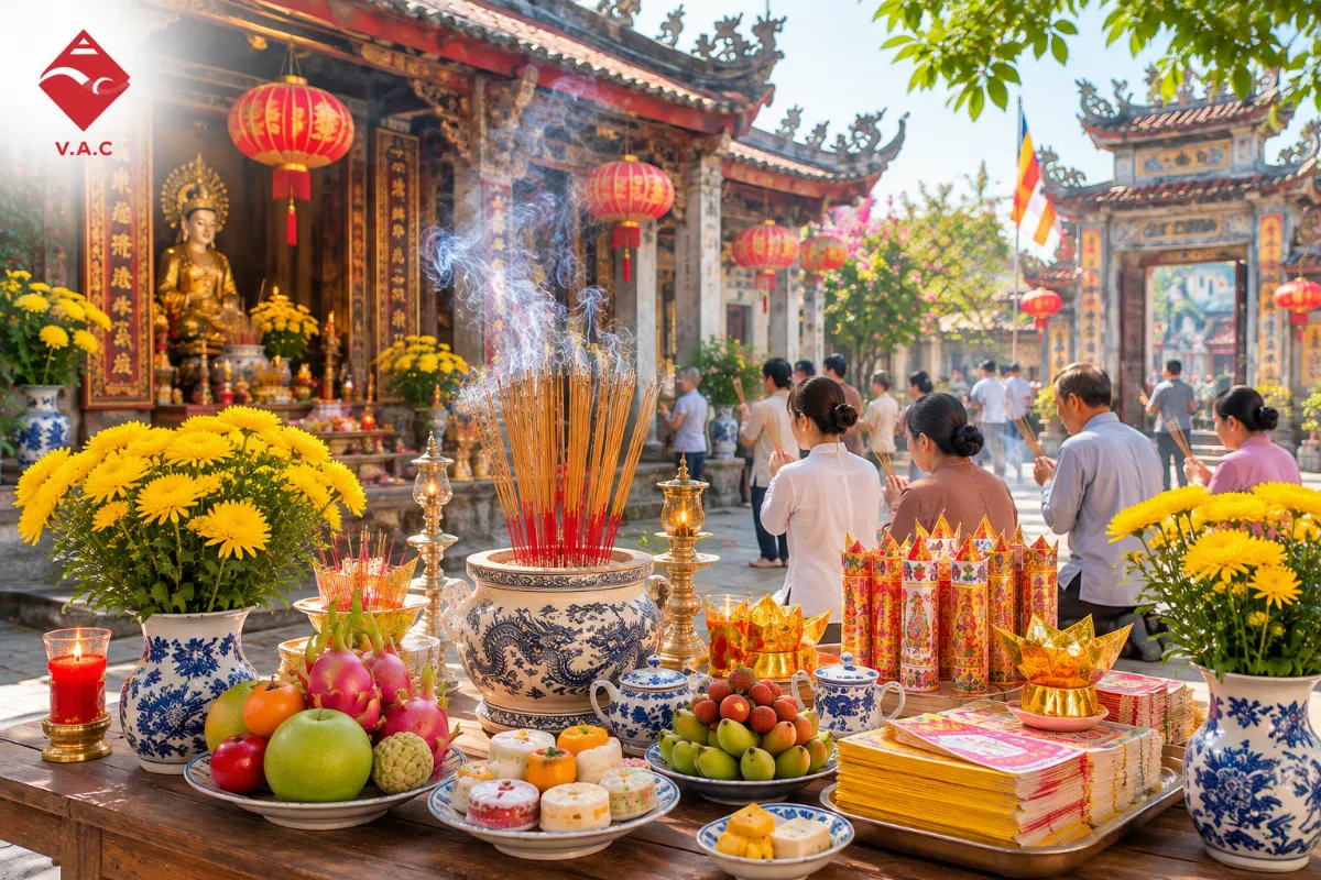 Generated image: Vietnamese Temple Offerings at Dawn
