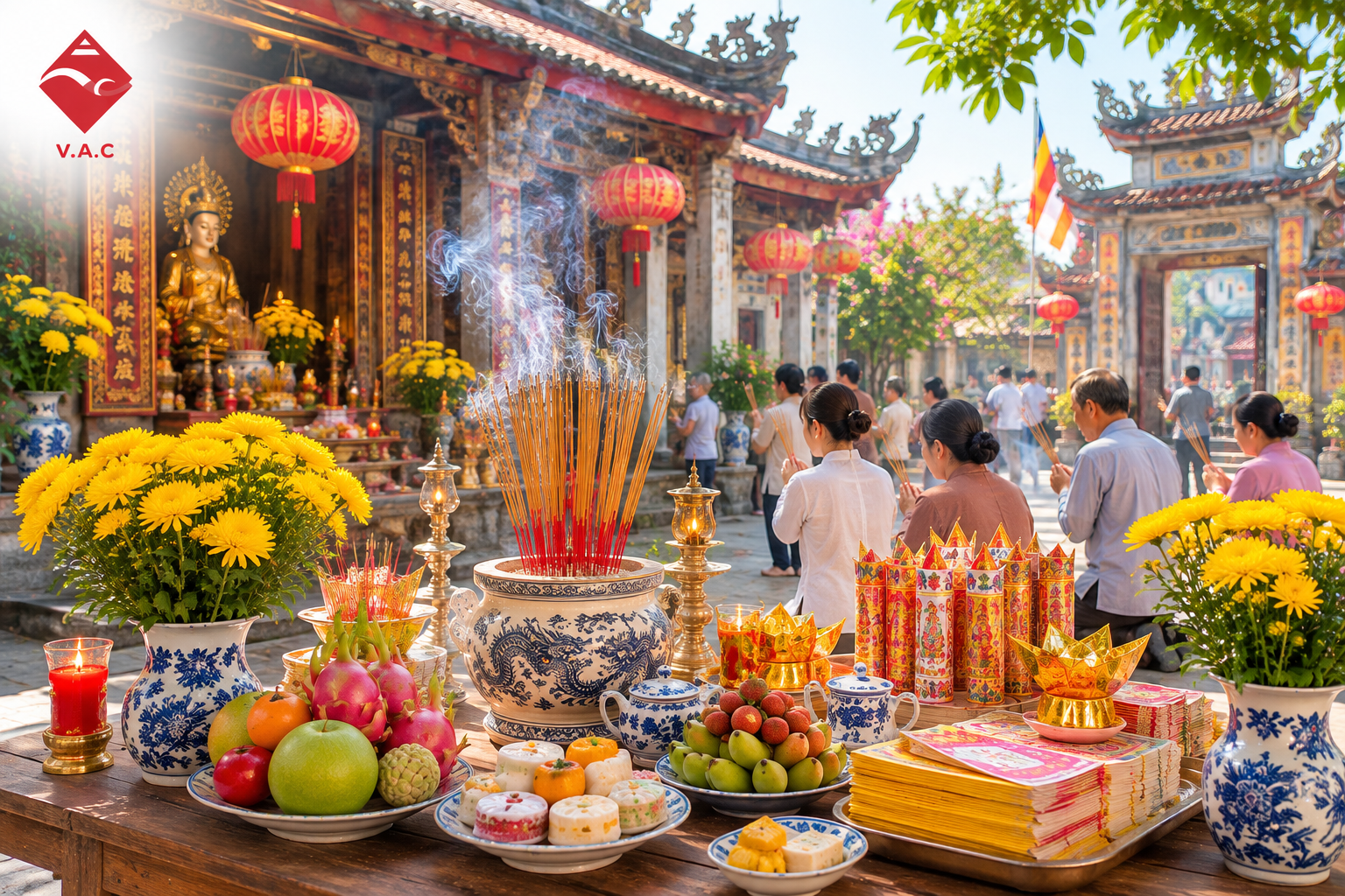 Generated image: Vietnamese Temple Offerings at Dawn